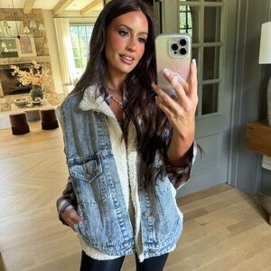 Denim & High Pile Fleece Trucker Vest